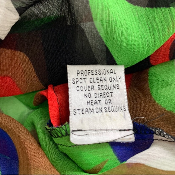 Cache Vintage Sequin Geometric Printed Sheer Silk Dress Size Small - Picture 9 of 11